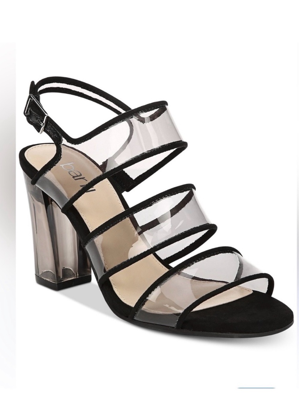 Bar iii “Bernice” Clear Strappy Block Heel Sandal - Black
